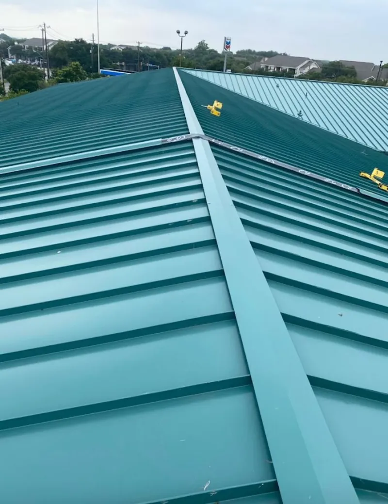 Green commercial metal roof ridge and valley for Metal Roof Repair in Readington